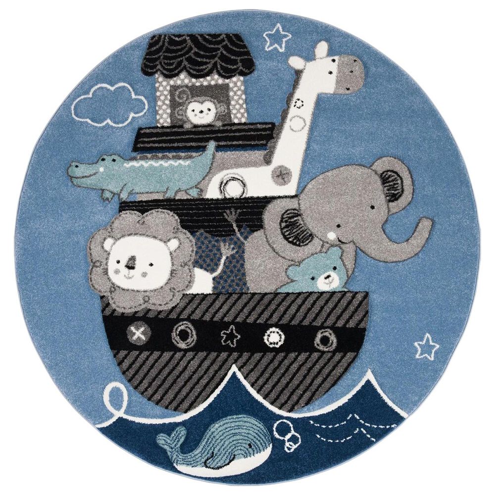 Safavieh Carousel Animals 3' Round Blue and Grey KidsArea Rug
