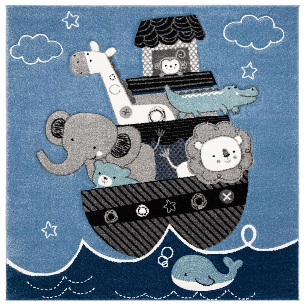 Safavieh Carousel Animals 3' Square Blue and Grey KidsArea Rug