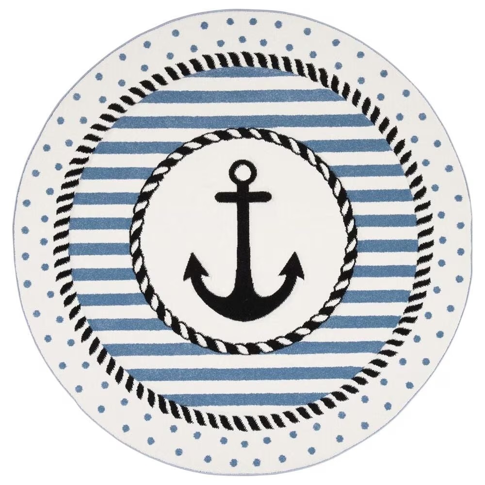 Safavieh Carousel 8' Round Ivory and Navy KidsArea Rug