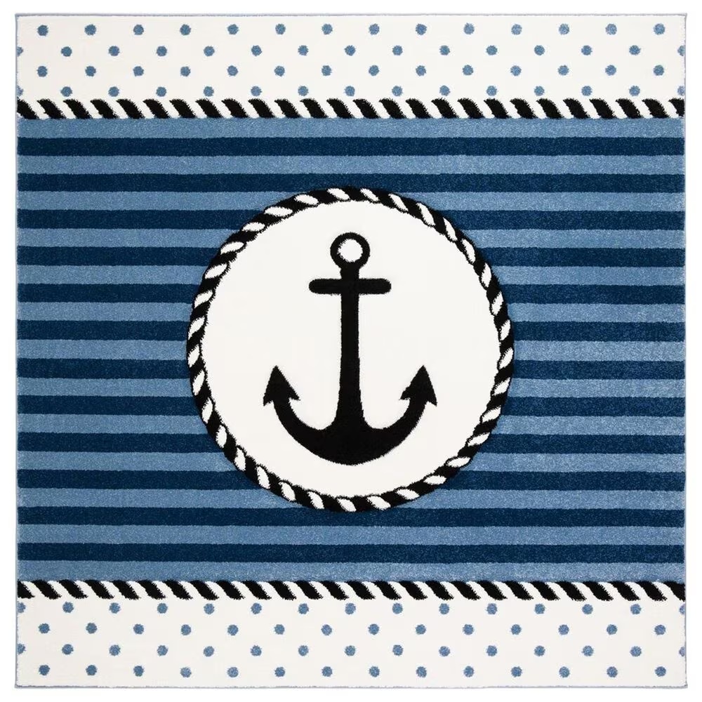 Safavieh Carousel Nautical 6'7" Square Navy and Ivory KidsArea Rug
