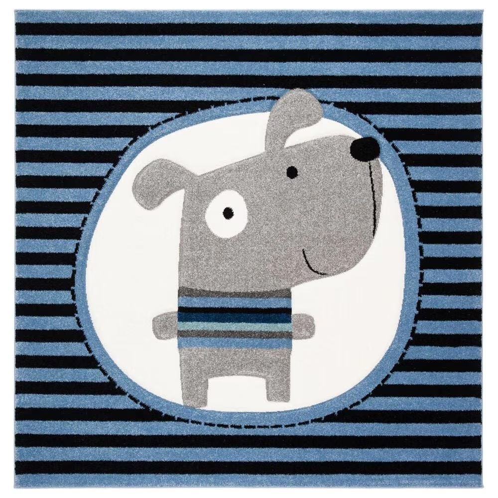 Safavieh Carousel Animals 5'3" Square Navy and Ivory KidsArea Rug