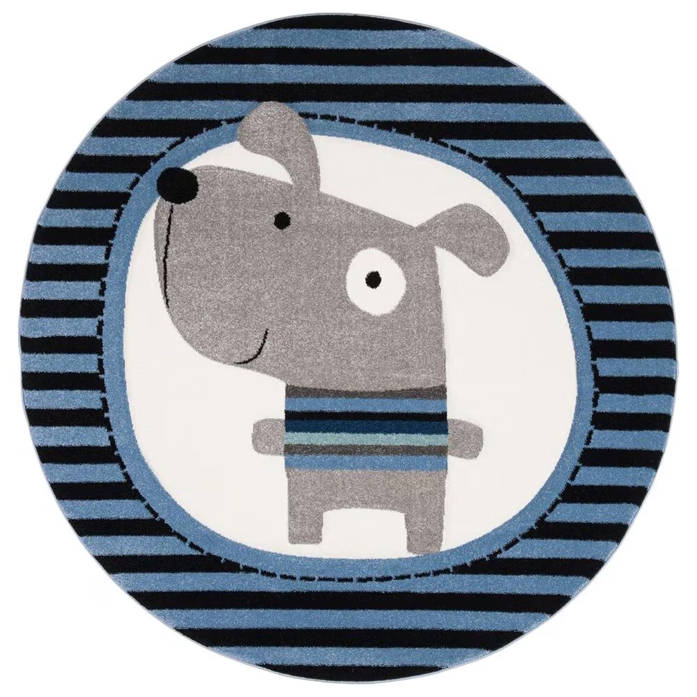 Safavieh Carousel Animals 6'7" Round Navy and Ivory KidsArea Rug