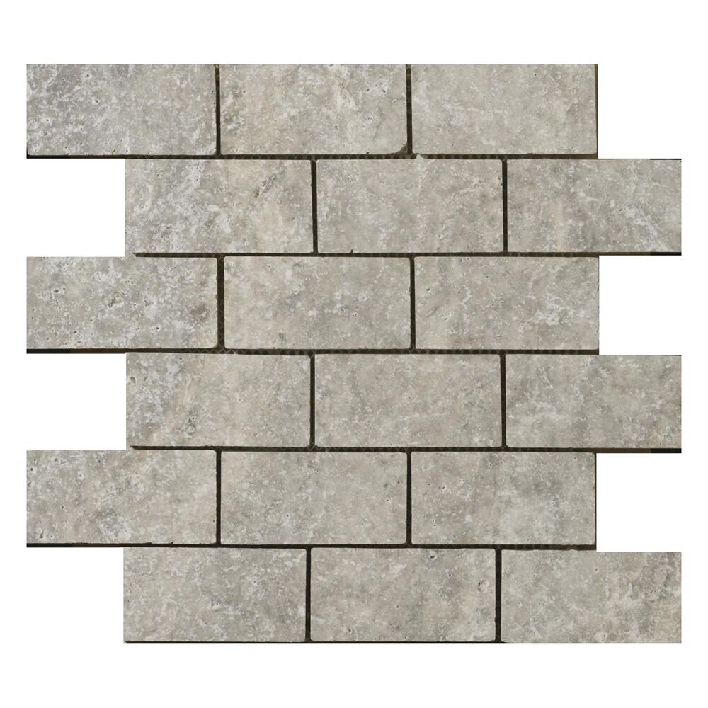 Emser Travertine Ancient Tumbled Silver 12" x 12" Natural Stone Mosaic Sheet