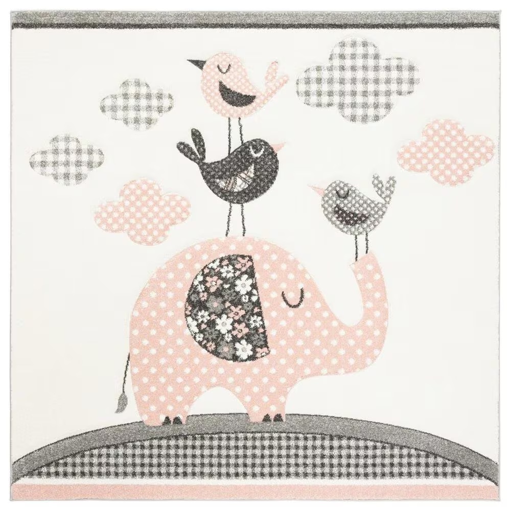 Safavieh Carousel CRK127 3' Square Pink and Ivory KidsArea Rug