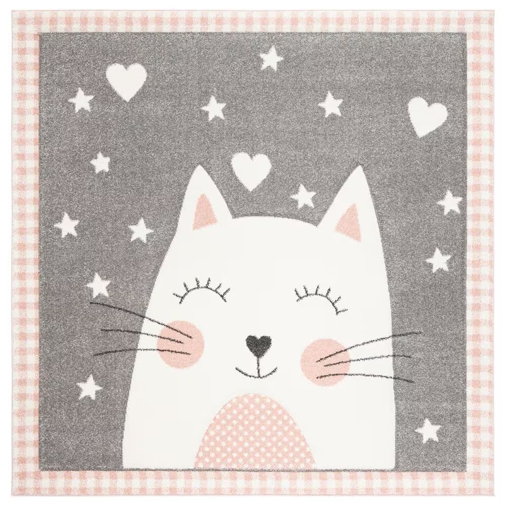 Safavieh Carousel CRK134 5'3" Square Pink and Grey KidsArea Rug