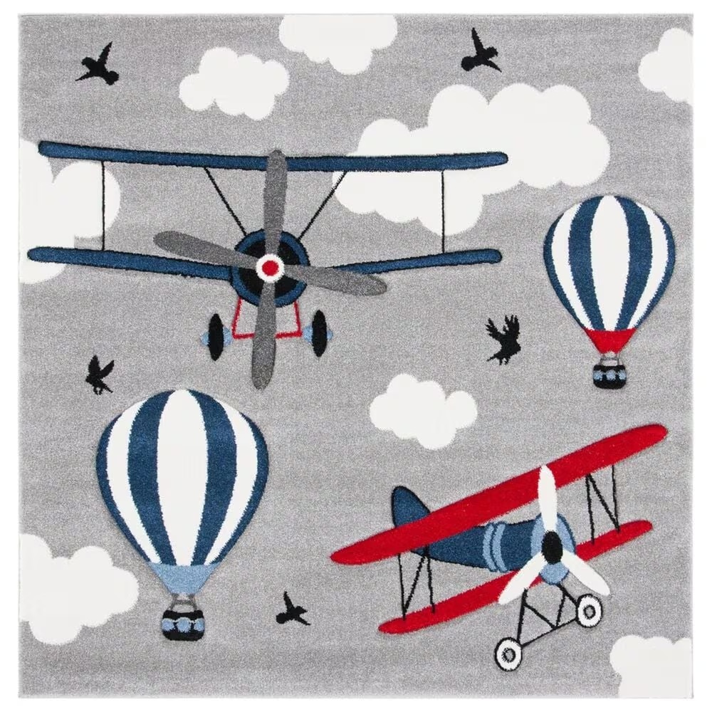 Safavieh Carousel 6'7" Square Light Grey and Red KidsArea Rug