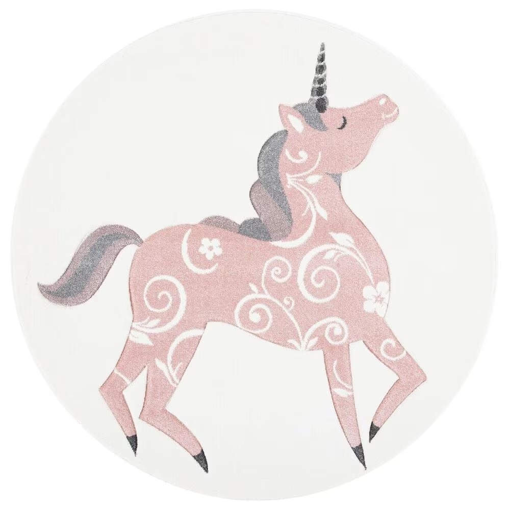 Safavieh Carousel CRK163 6'7" Round Ivory and Pink KidsArea Rug