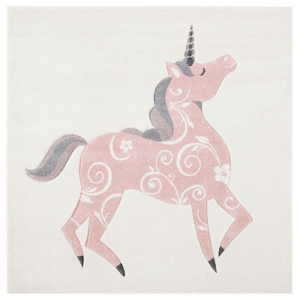 Safavieh Carousel CRK163 6'7" Square Ivory and Pink KidsArea Rug