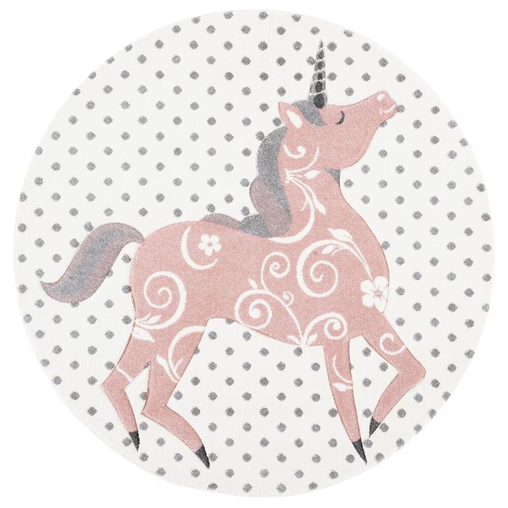 Safavieh Carousel 3' Round Ivory, Grey and Pink KidsArea Rug