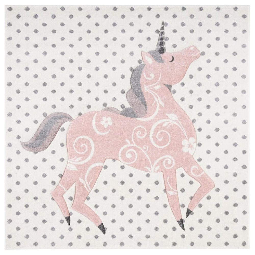 Safavieh Carousel 5'3" Square Ivory, Grey and Pink KidsArea Rug