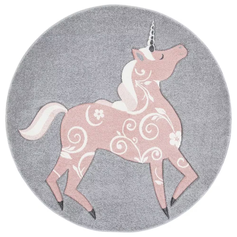 Safavieh Carousel Animals 5'3" Round Grey and Pink KidsArea Rug