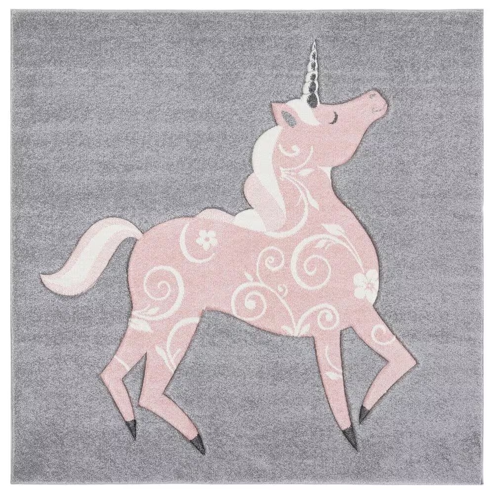 Safavieh Carousel Animals 6'7" Square Grey and Pink KidsArea Rug