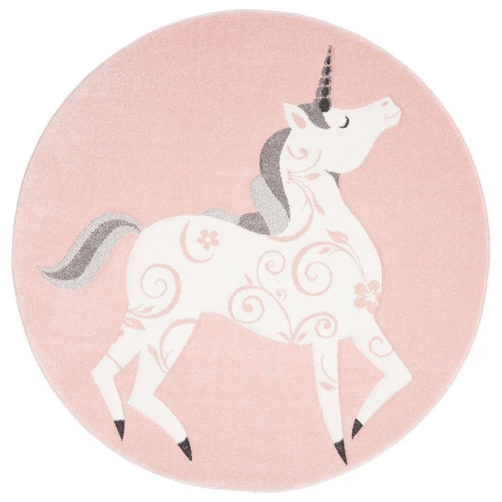 Safavieh Carousel CRK163 3' Round Pink and Ivory Kids Area Rug