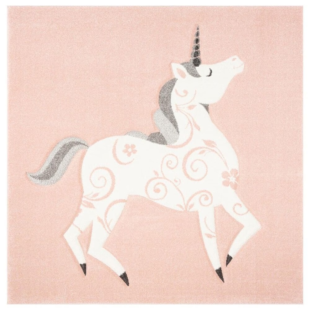 Safavieh Carousel CRK163 3' Square Pink and Ivory KidsArea Rug
