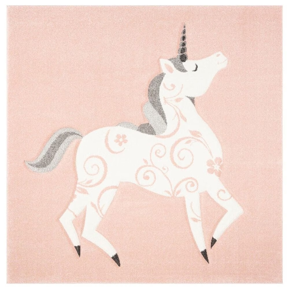 Safavieh Carousel CRK163P 6'7" Square Pink and Ivory Kids Rug