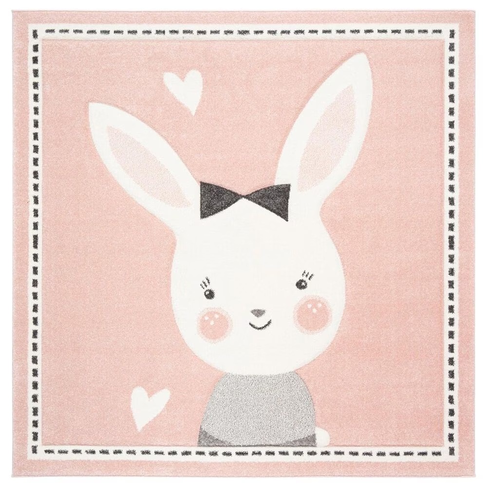 Safavieh Carousel CRK166 4' Square Pink and Ivory KidsArea Rug