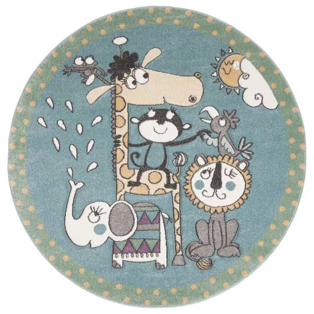 Safavieh Carousel Animals 4' Round Ivory and Blue KidsArea Rug