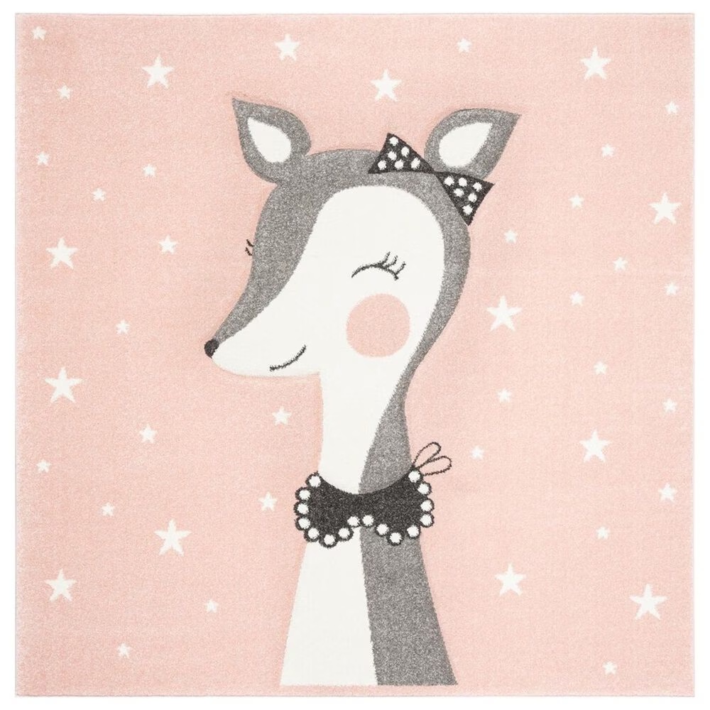 Safavieh Carousel CRK191 4' Square Pink and Ivory KidsArea Rug