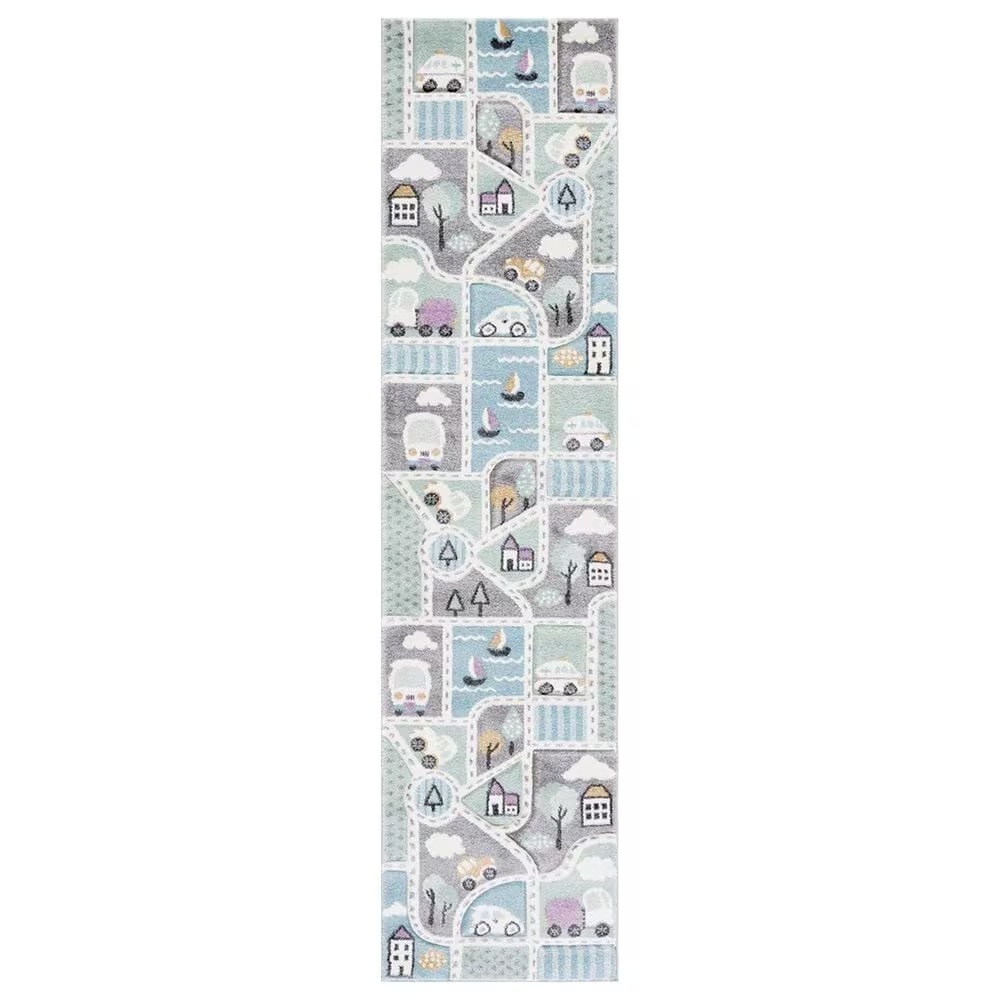 Safavieh Carousel 2'3" x 6' Grey and Light Blue Kids Runner