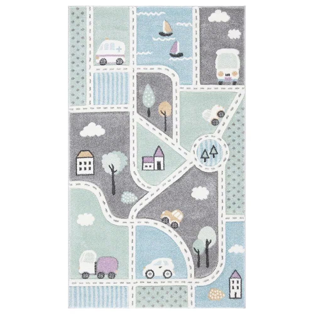 Safavieh Carousel 3'3" x 5'3" Grey and Light Blue KidsArea Rug