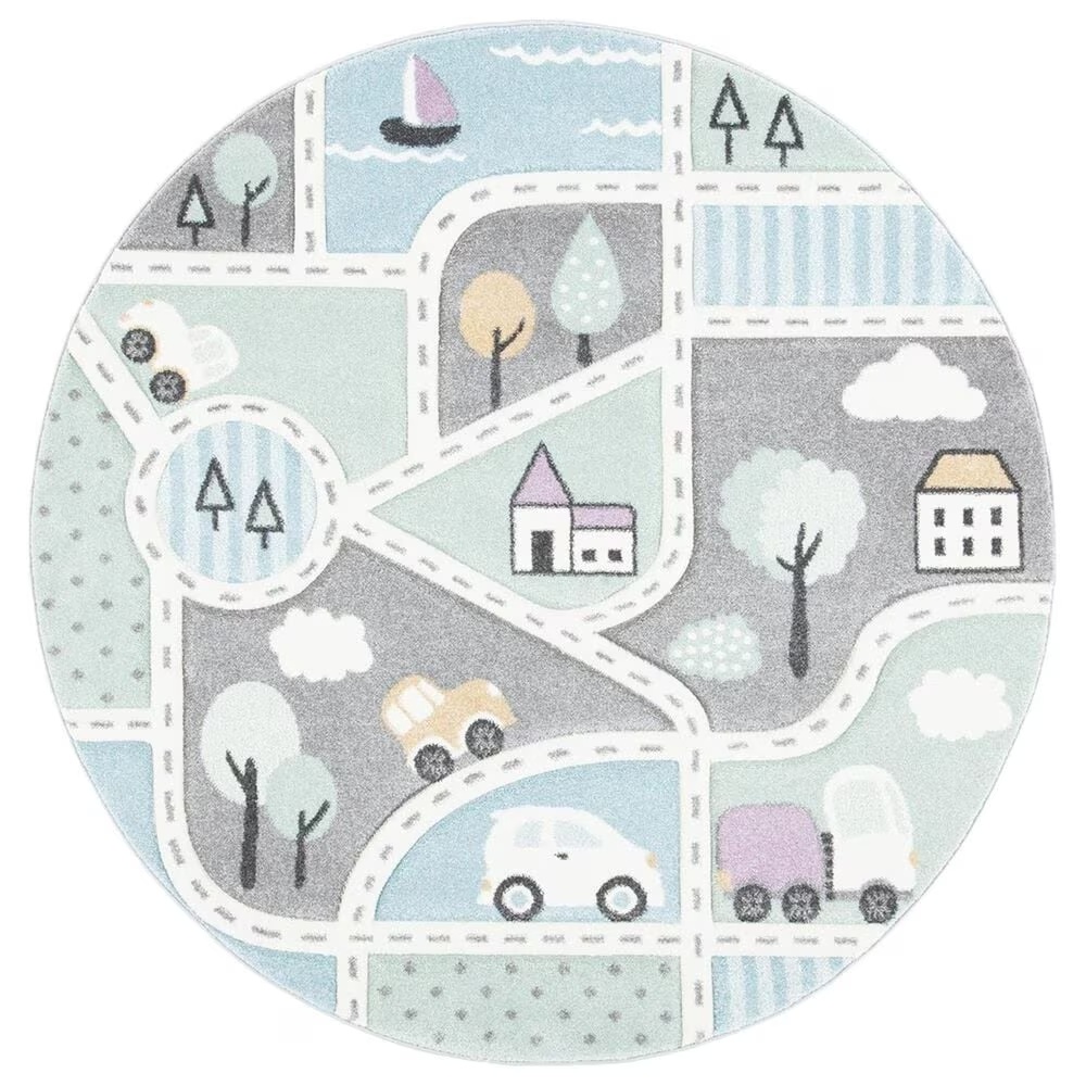 Safavieh Carousel 3' Round Grey and Light Blue KidsArea Rug