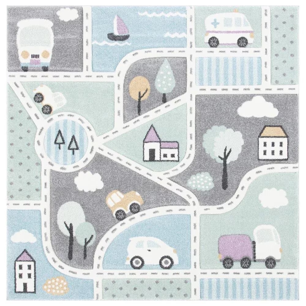 Safavieh Carousel 8' Square Grey and Light Blue KidsArea Rug