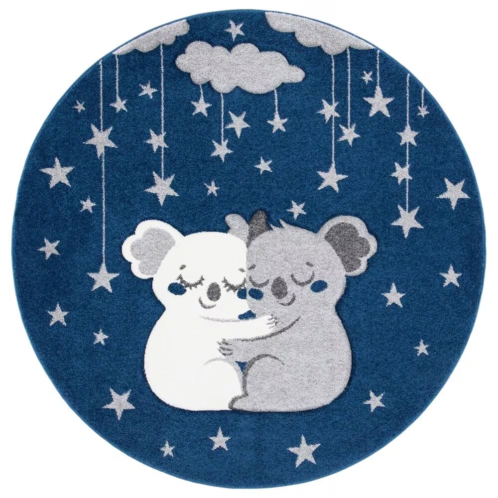 Safavieh Carousel Animals 5'3" Round Navy and Grey KidsArea Rug