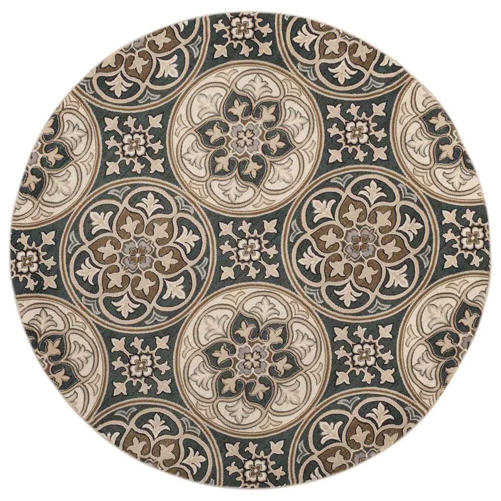 Safavieh Lyndhurst 8' Round Slate Blue and Beige Area Rug