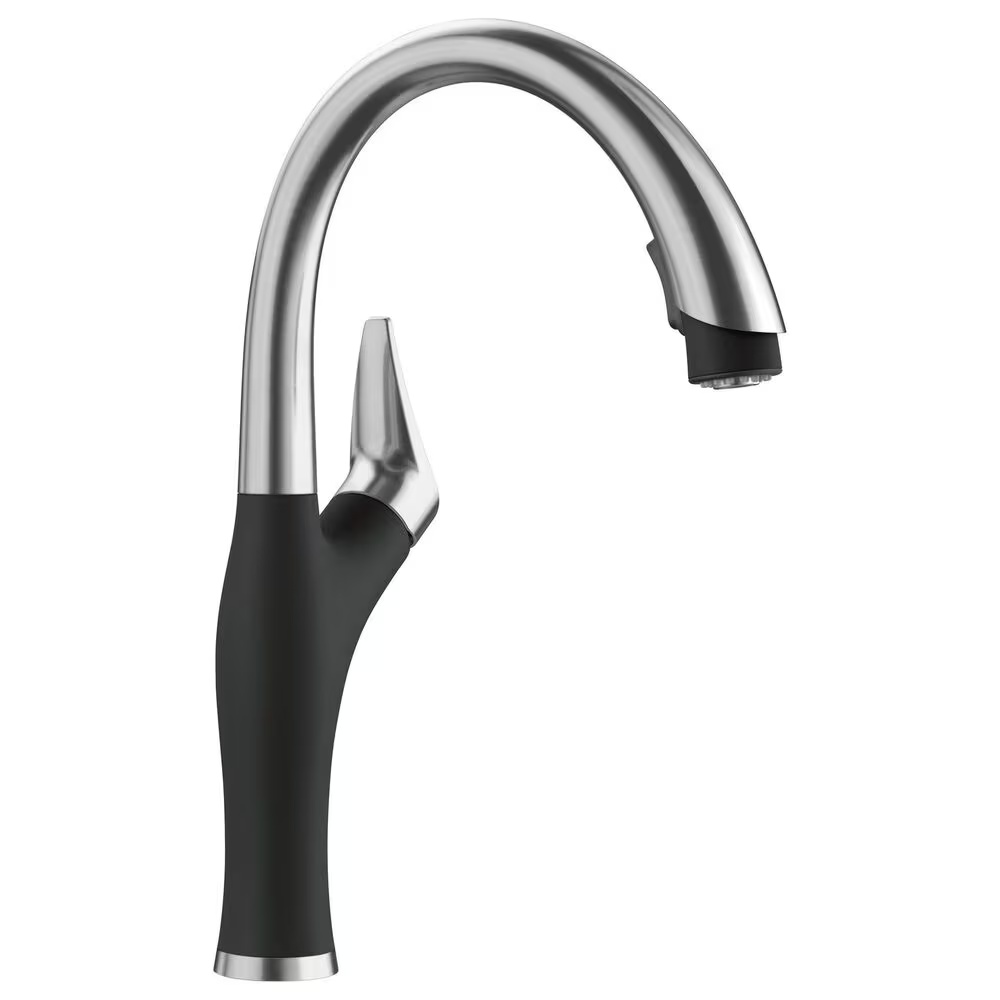 Blanco Artona 1.5 GPM High-Arc Pull-Down Kitchen Faucet in Stainless Steel and Coal Black
