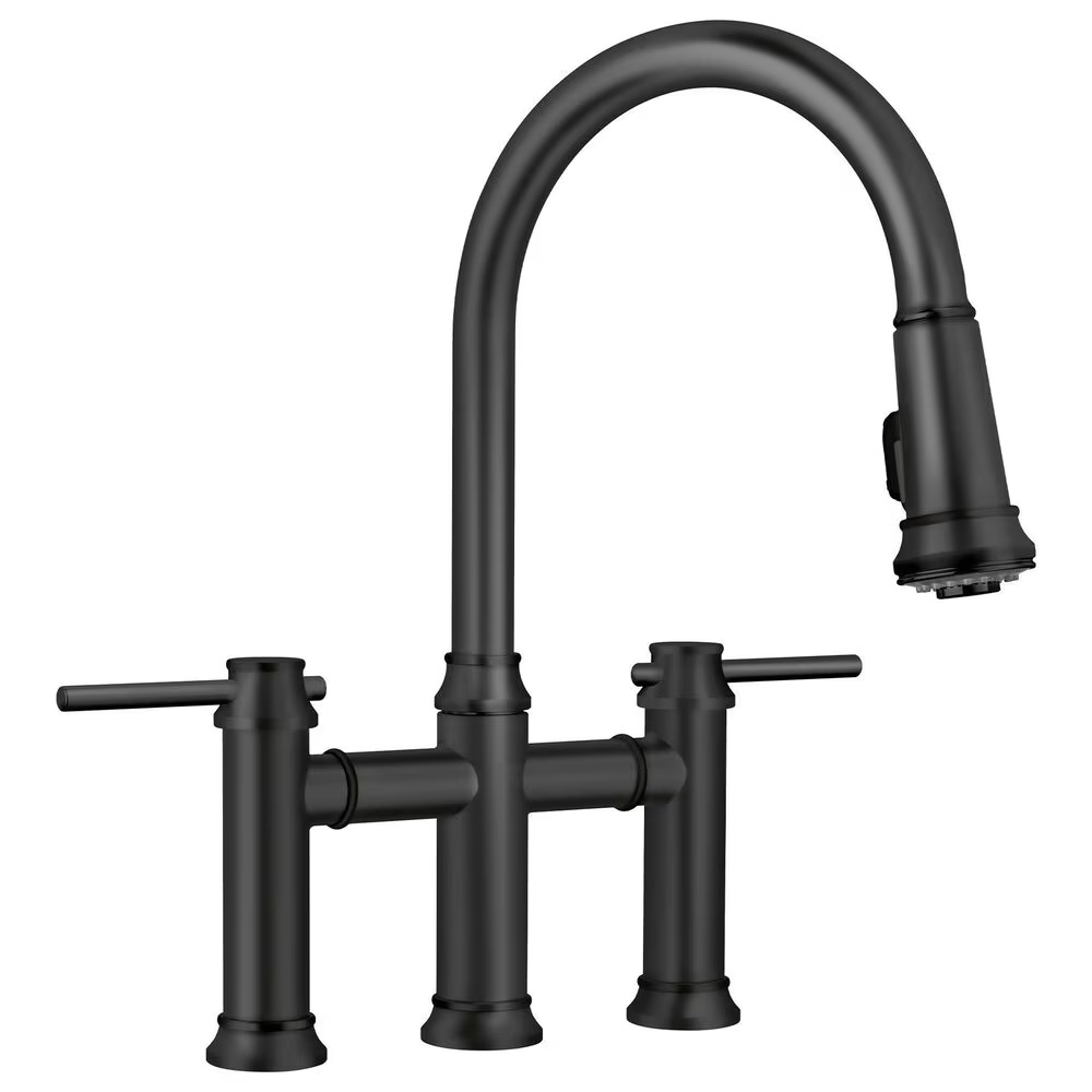 Blanco Empressa Pull-Down Bridge Faucet 1.5 GPM in Matte Black