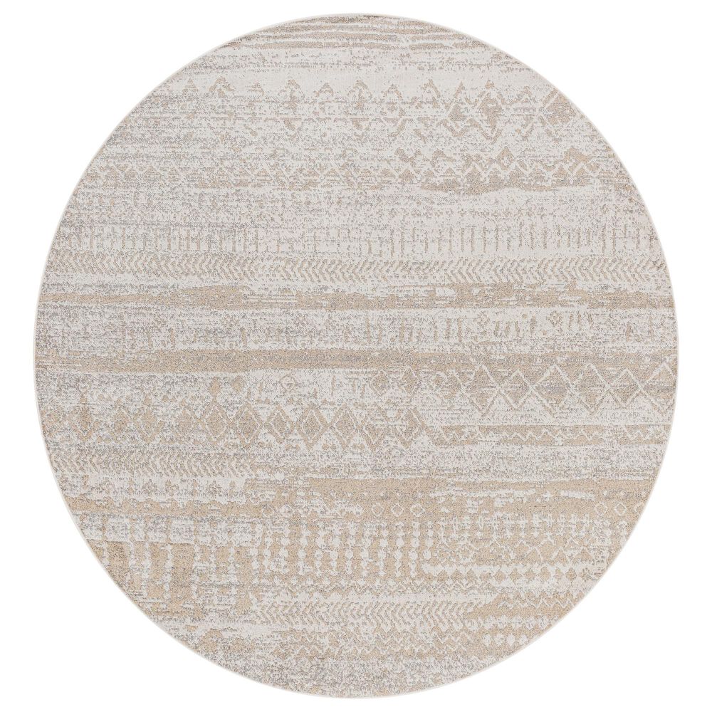 Surya Lavadora 6'7" Round Light Gray, Light Beige and Cream Area Rug