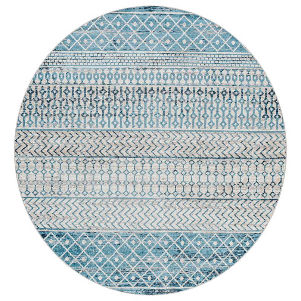 Surya Lavadora 6'7" Round Ink Blue, Black, Light Beige and Light Gray Area Rug