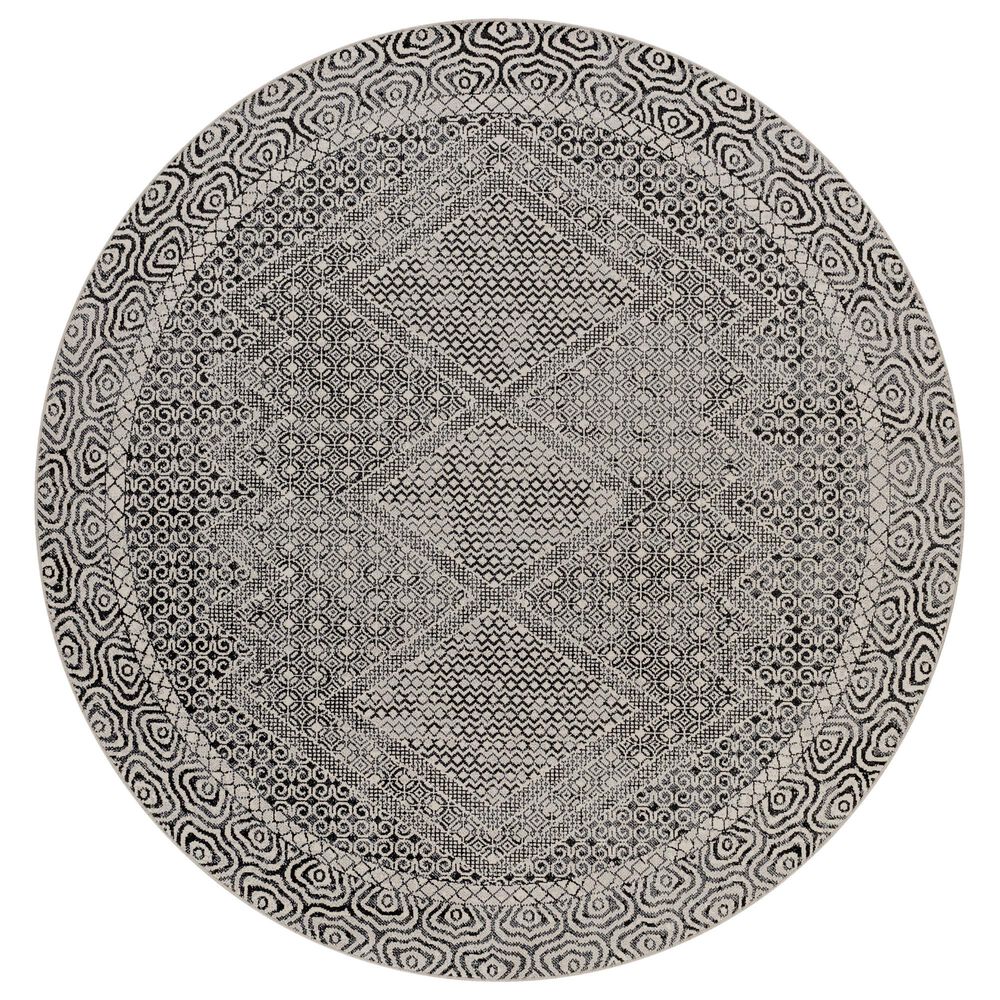 Surya Lavadora LVR2342 6'7" Round Black, Gray and Light Gray Area Rug