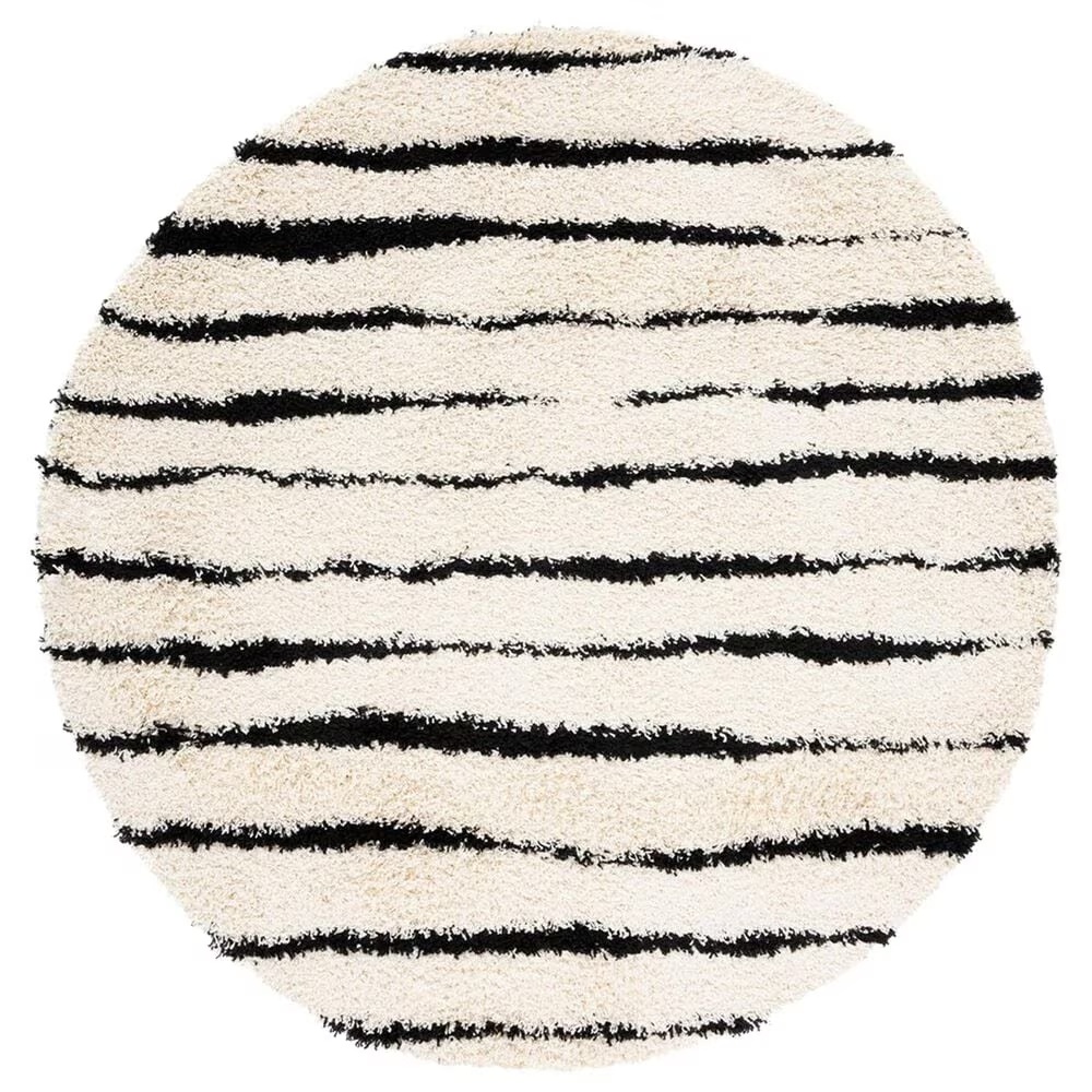 Safavieh Venus Shag VNS603A 6'7" Round Ivory and Black Area Rug