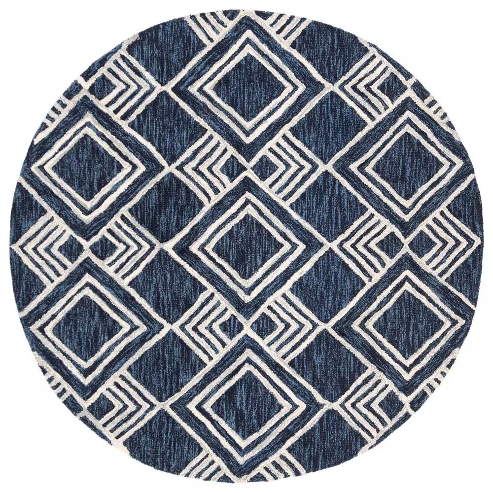 Safavieh Micro-Loop MLP154N 5' Round Navy and Ivory Area Rug