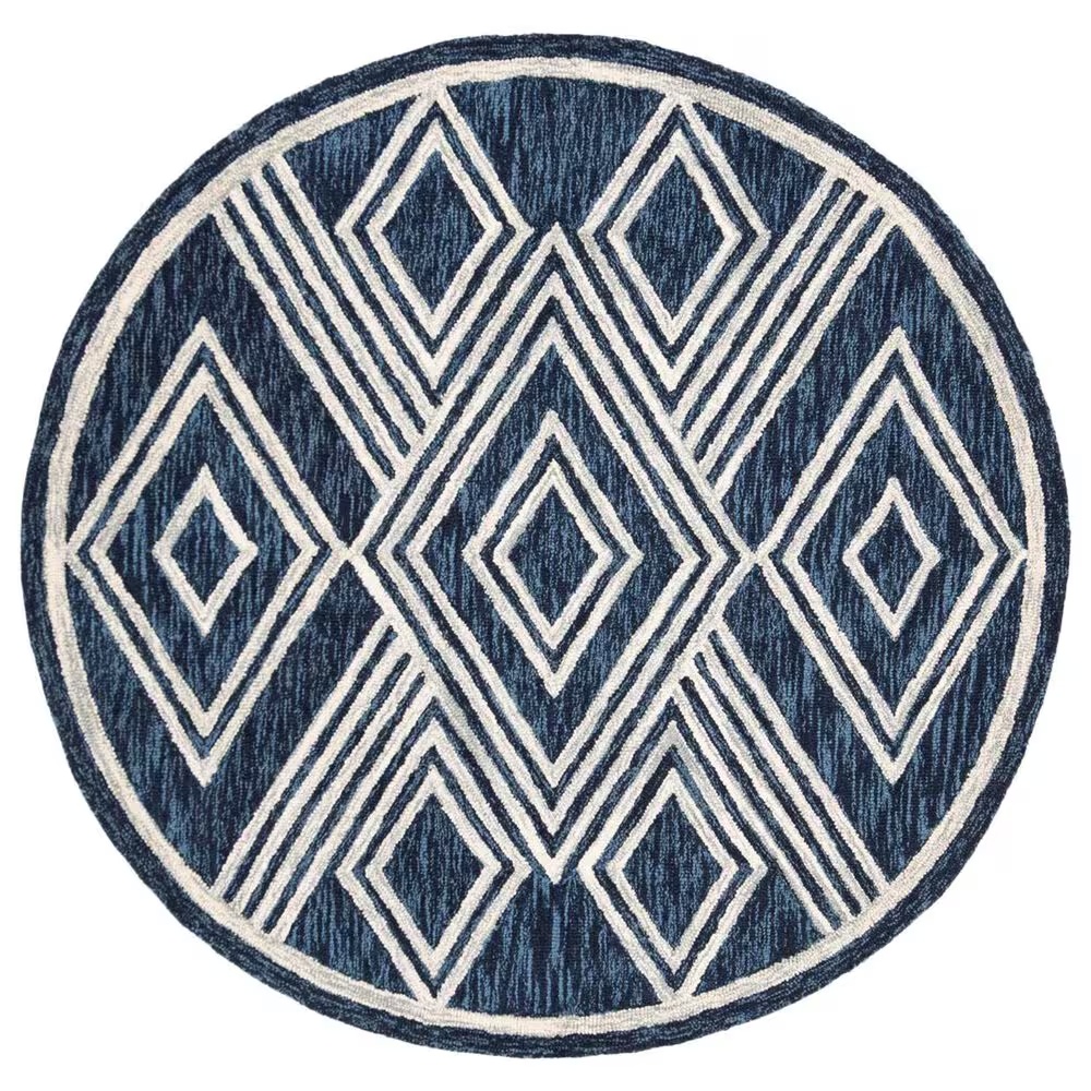 Safavieh Micro-Loop MLP156N 7' Round Navy and Ivory Area Rug