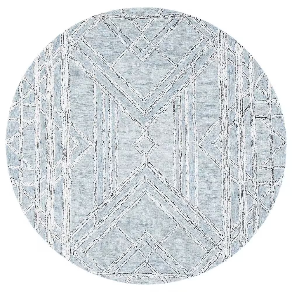 Safavieh Micro-Loop MLP173M 5' Round Light Blue and Ivory Area Rug