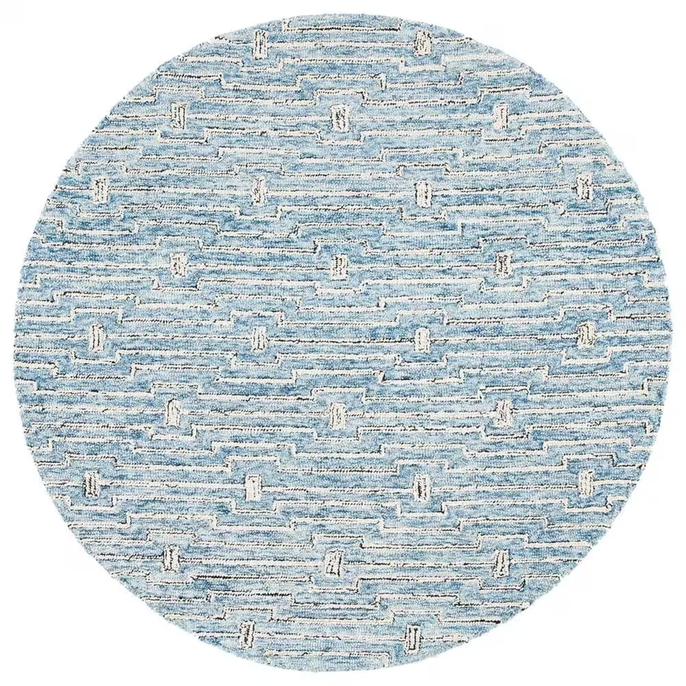 Safavieh Micro-Loop MLP178M 5' Round Light Blue and Ivory Area Rug