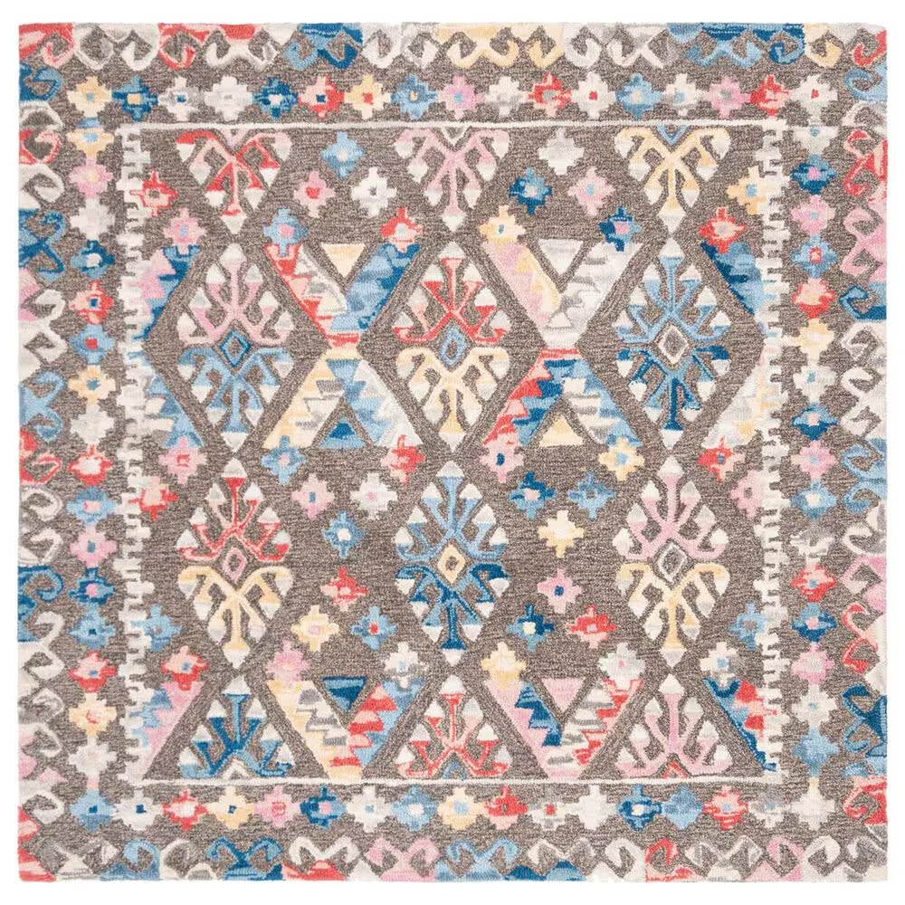 Safavieh Micro-Loop MLP351F 5' Square Gray and Blue Area Rug