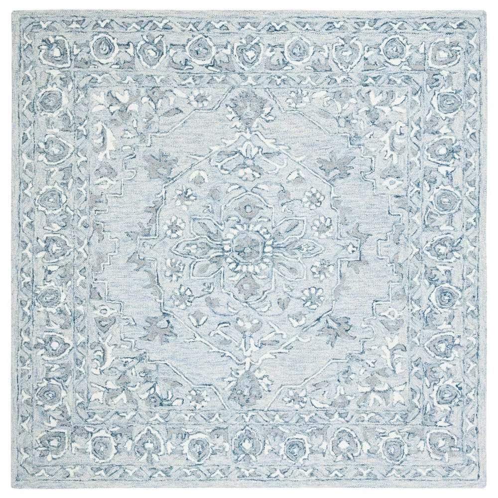 Safavieh Micro-Loop MLP504M 3' Square Light Blue and Ivory Area Rug