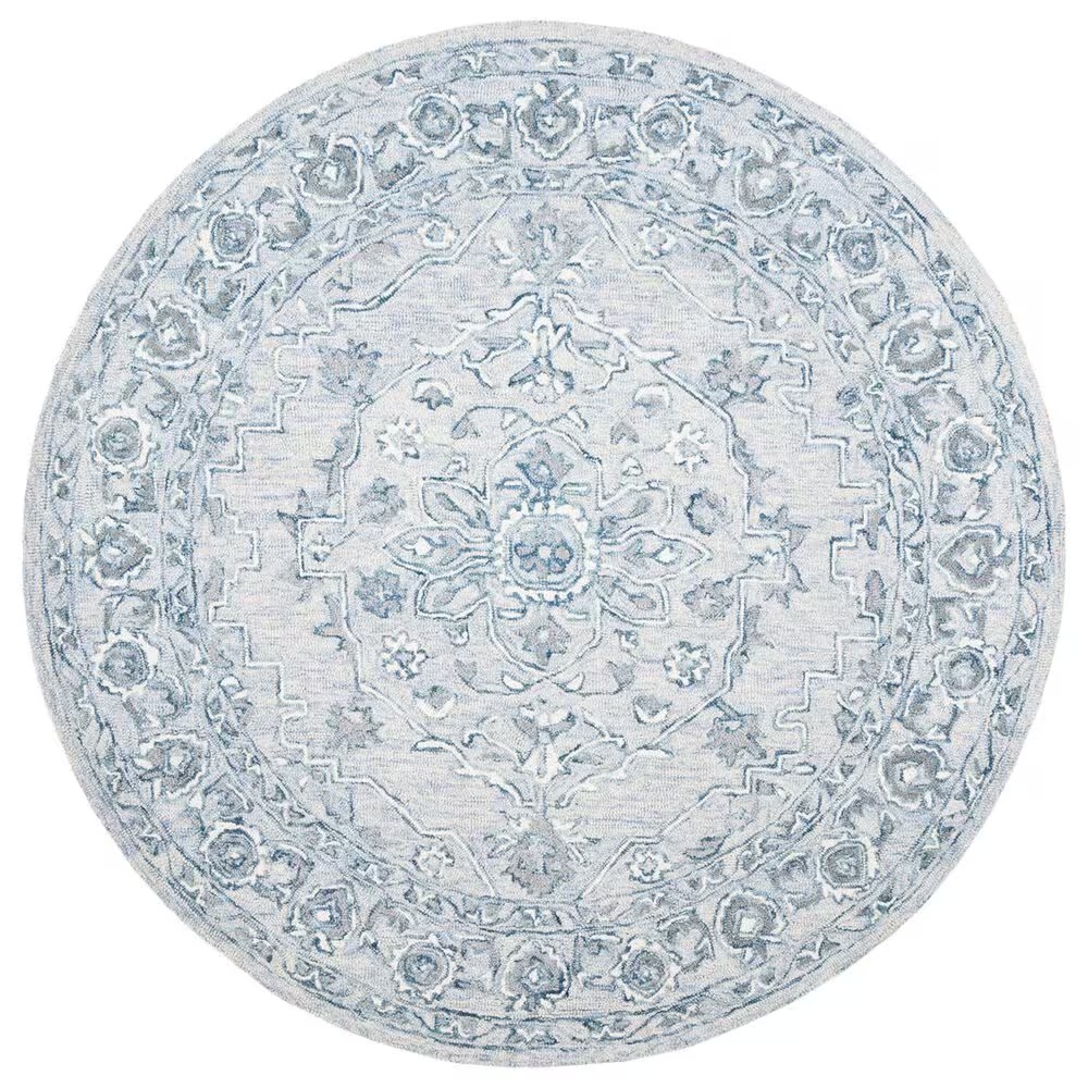Safavieh Micro-Loop MLP504M 5' Round Light Blue and Ivory Area Rug