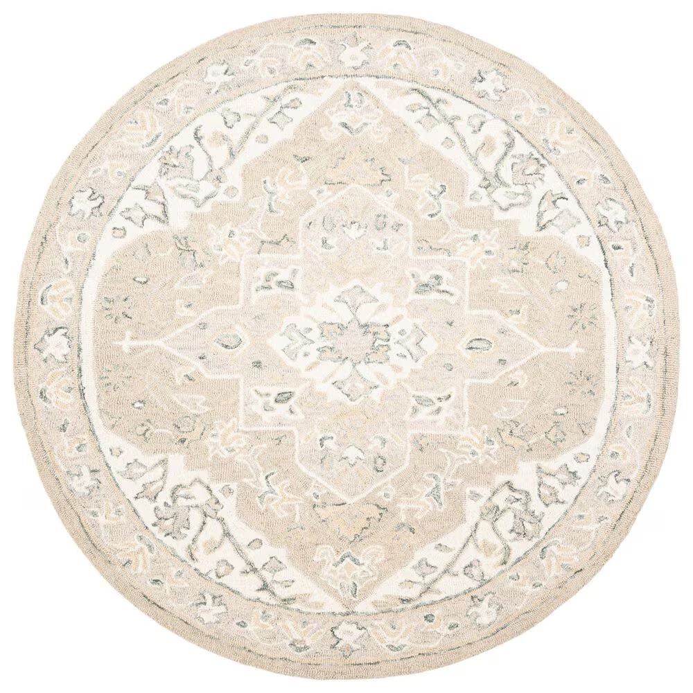 Safavieh Micro-Loop MLP505F 5' Round Light Grey and Ivory Area Rug