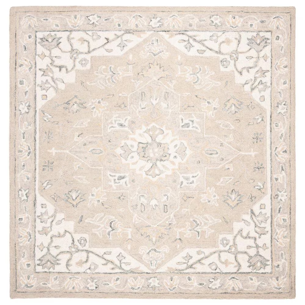 Safavieh Micro-Loop MLP505F 7' Square Light Grey and Ivory Area Rug