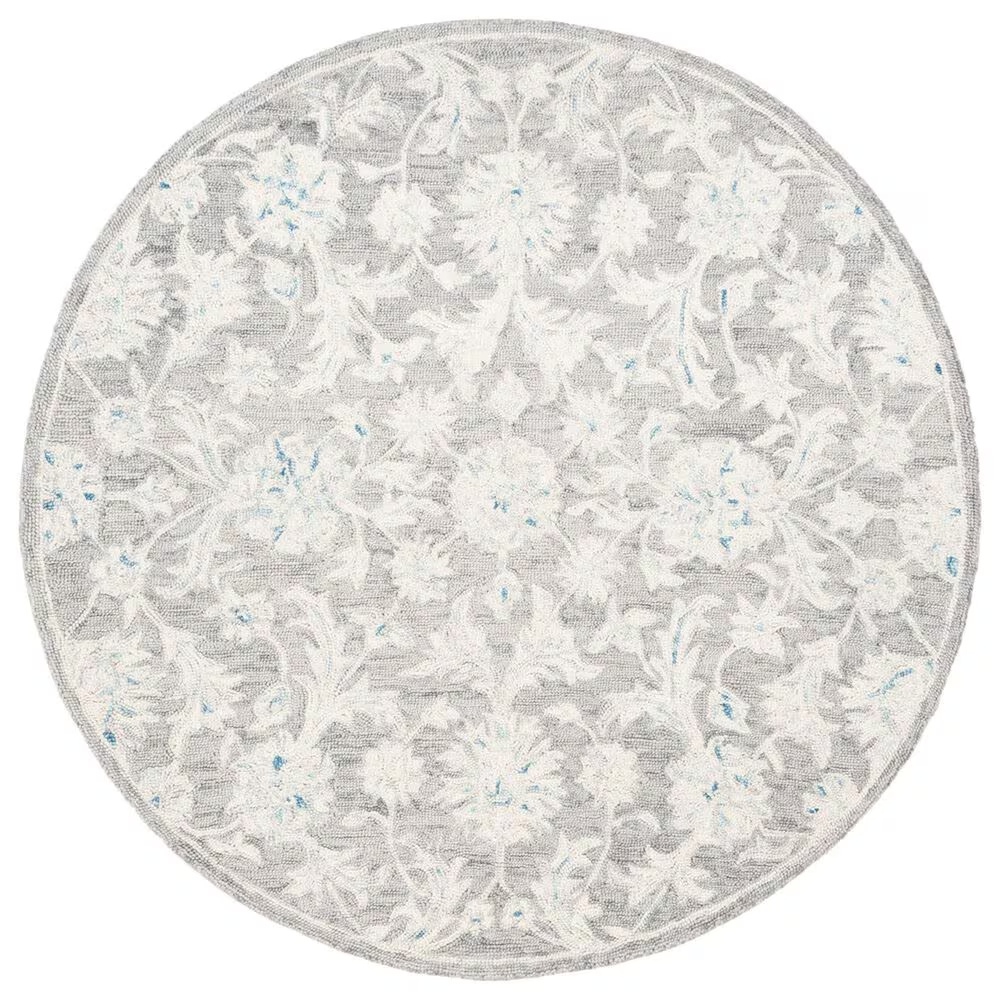 Safavieh Micro-Loop Floral 5' Round Grey and Ivory Area Rug