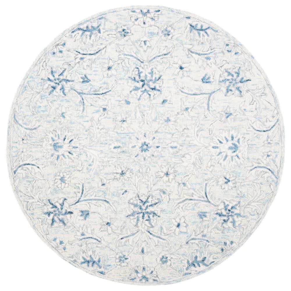 Safavieh Micro-Loop MLP506M 5' Round Light Blue and Ivory Area Rug