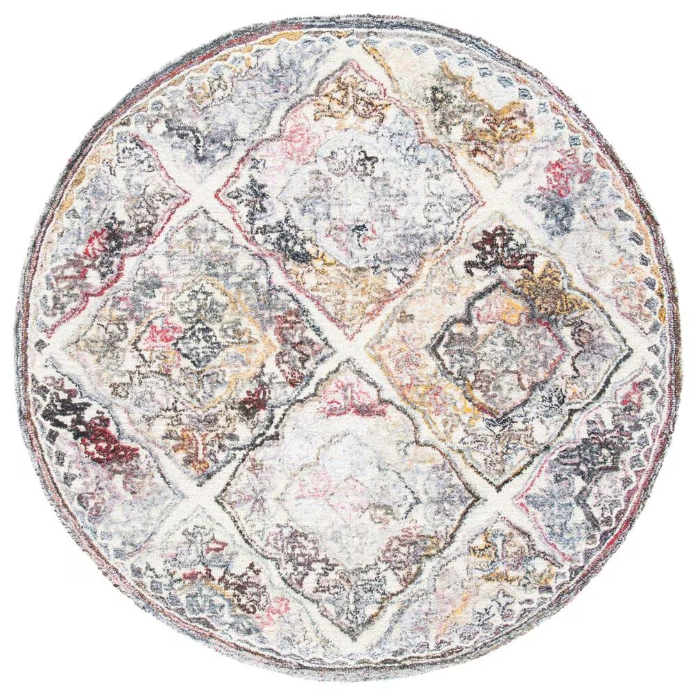 Safavieh Micro-Loop Oriental 5' Round Grey and Ivory Area Rug