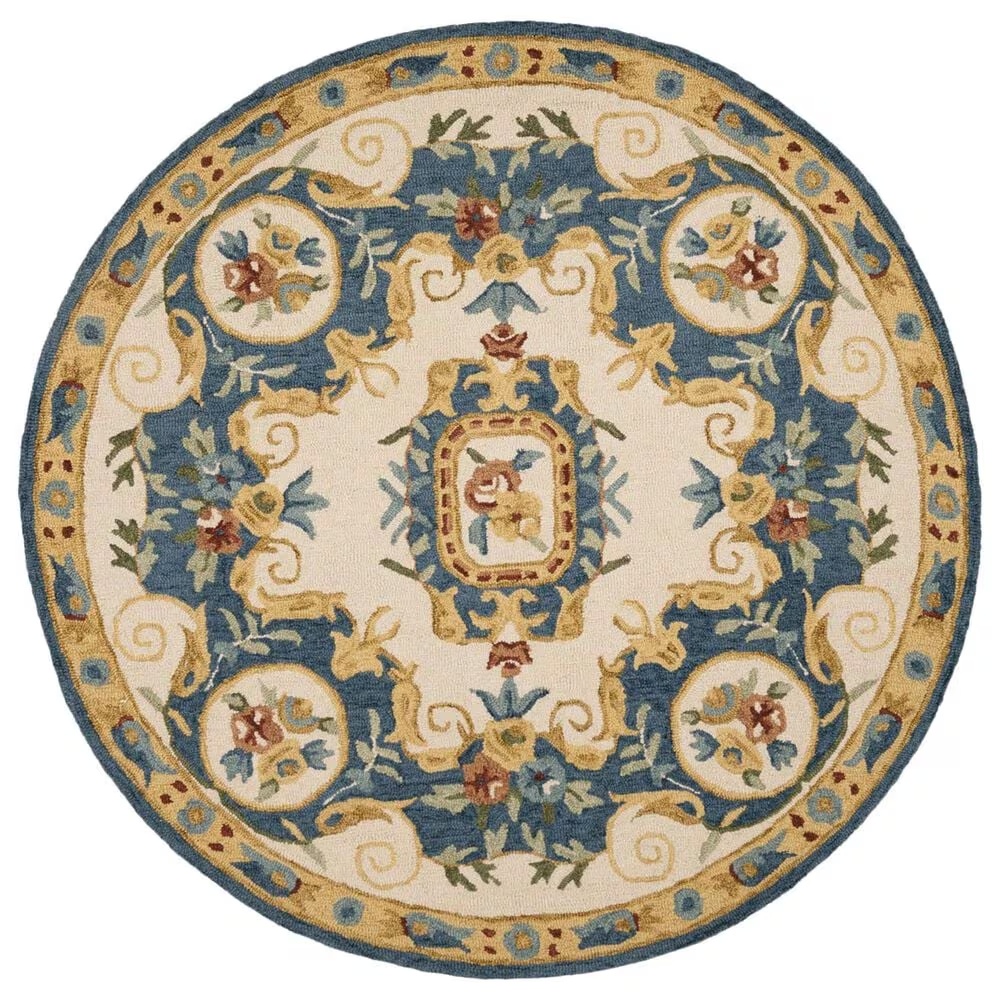 Safavieh Micro-Loop 5' Round Cream and Blue Area Rug