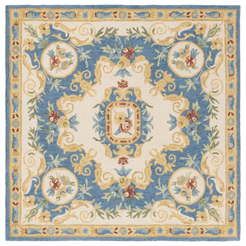 Safavieh Micro-Loop 5' Square Cream and Blue Area Rug