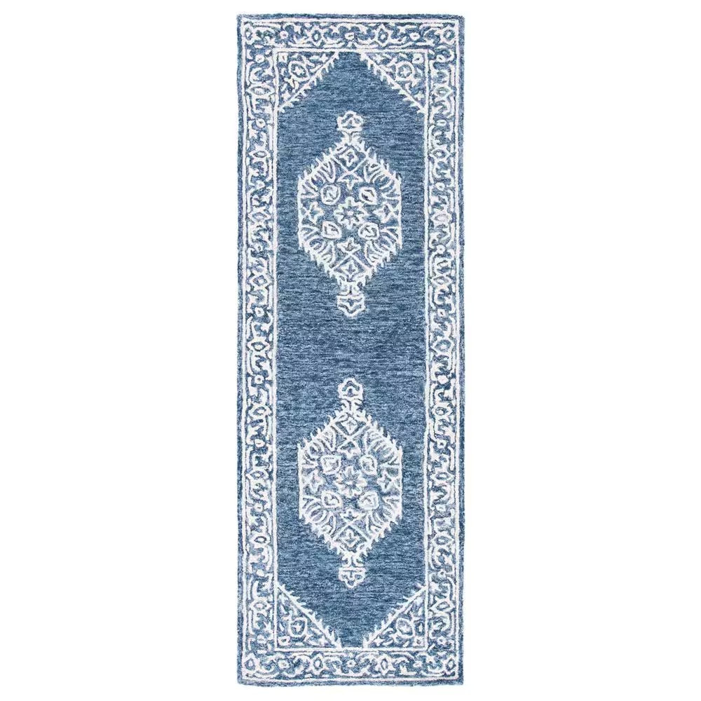 Safavieh Micro-Loop MLP605M 2'3" x 7' Blue and Ivory Runner