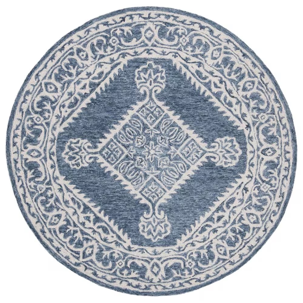 Safavieh Micro-Loop MLP605M 5' Round Blue and Ivory Area Rug